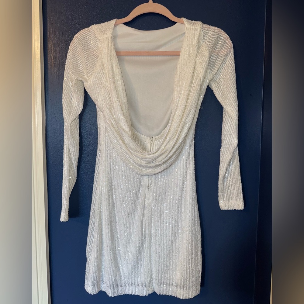 White Long Sleeve Drop Back Dress